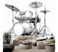 Générique Papier Peint Intissé 3D Batterie d'instrument de musique grise 250x175 cm Papier Peint Poster Tableaux Photo Muraux Panoramique Moderne, Pour Salon Chambre Chambre D'Enfant Décor Murale