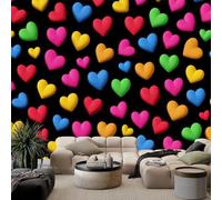 Générique Papier Peint Intissé 3D cœurs colorés et mignons 200x140 cm Papier Peint Poster Tableaux Photo Muraux Panoramique Moderne, Pour Salon Chambre Chambre D'Enfant Décor Murale