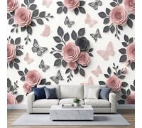 Générique Papier Peint Intissé 3D Floral Papillon Plants Rose Moderne, Campagne Rustique Art Muraux Photo pour Salon Chambre Bureau, Peinture Murale Vieux Rose Papier Peint Panoramique 500L x 280H cm