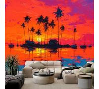 Générique Papier Peint Intissé 3D Palmiers de Sunset Island 200x140 cm Papier Peint Poster Tableaux Photo Muraux Panoramique Moderne, Pour Salon Chambre Chambre D'Enfant Décor Murale