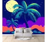 Générique Papier Peint Intissé 3D Scène nocturne de palmiers tropicaux 350x256 cm Papier Peint Mural Poster Tableaux Muraux Tapisserie Photo, Mural Personnalisé pour Salon Chambre Décor