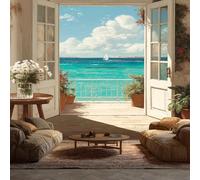 Générique Papier Peint Intissé 3D Vue Sur La Mer Par La Porte Marguerite - Papier Peint Panoramique pour Salon, Chambre, Grandes Poster Décor pour Fond TV, Photo Mural 100 x 70 cm X91