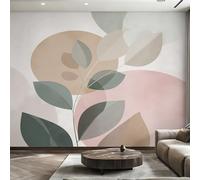 Générique Papier Peint Intissé Abstrait Boho, Papier Peint Panoramique Boho Botanique Géométrique 450x260 cm, Papiers Peints Vert Rose Décoration Murale Salon Chambre w6g22