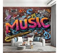 Générique Papier Peint Intissé Alphabet de Musique Vintage Papier Peint Panoramique Instruments Shabby Chic Tableaux Muraux Tapisserie Photo Décoration Murale Salon Chambre - 500x317cm(L x H)