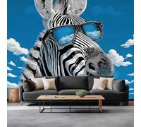 Générique Papier Peint Intissé Animal Zèbre Avec Des Lunettes De Soleil 300 x 210 cm Papier Peint Photo Panoramique, Bleu Poster Mural Personnalisé 3D - Salon Chambre Adulte Enfant Décor Murale