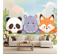 Générique Papier Peint Intissé Animaux De Dessins Animés, Papier Peint 3D Enfant 300X210Cm Décoration Murale Rapide Diy Fresque Murale Créative Tête De Lit Chambre Salon Facile À Appliquer