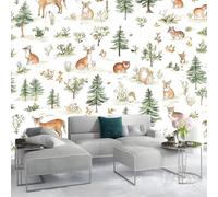 Générique Papier peint intissé Animaux De La Forêt Arbres 450 x 280 cm (W x H) Style Aquarelle Toison Mur Tableaux Muraux Tapisserie Photo Décoration Murale Salon Chambre
