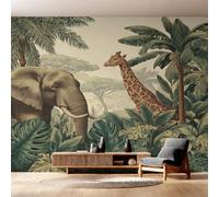 Générique Papier Peint Intissé Animaux Jungle Tropicale, Papier Peint Panoramique Éléphant Afrique Girafe pour Salon Chambre Bureau Couloir, Décoration Murale, 500 x 350 cm (L x H) Y&W83