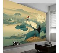 Générique Papier Peint Intissé Animaux Oiseaux Lotus Floral 400L x 280H cm, Papier Peint Panoramique Vintage - Grandes Poster Mural Photo pour Salon Chambre Restaurant Décor Fond TV