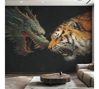 Générique Papier Peint Intissé Animaux Oriental, Papier Peint Panoramique Dragon Tigre pour Salon Chambre Bureau Couloir, Décoration Murale, 150 x 105 cm (L x H) Y&W85