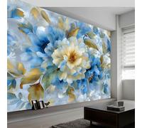 Générique Papier peint intissé Aquarelle Fleurs Feuilles Peinture 150 x 105 cm, Papier peint Bleu Photo Panoramique, Décoration Murale Facile à Poser pour Salon Chambre à Coucher Cuisine