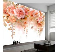 Générique Papier peint intissé Aquarelle Fleurs Suspendues Lianes Papillons 400 x 280 cm, Papier peint Blanc Photo Panoramique, Décoration Murale Facile à Poser pour Salon Chambre à Coucher Cuisine