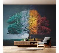 Générique Papier Peint Intissé Arbre des Quatre Saisons, Papier Peint Panoramique Arbre Coloré Abstrait pour Salon Chambre Bureau Couloir, Décoration Murale, 300 x 250 cm (L x H) Y&W62