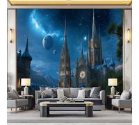 Générique Papier Peint Intissé Architecture Gothique Exotique Ciel Étoilé, Poster Photo Murale Panoramique 3D, Décoration Murale pour Salon et Chambre d'Enfant Bleu 350 x 256 cm
