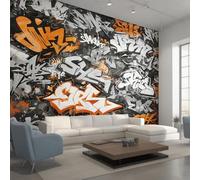 Générique Papier Peint Intissé Art de Rue, Papier Peint Panoramique Graffiti Abstrait Orange Noir pour Salon Chambre Bureau Couloir, Décoration Murale, 500 x 350 cm (L x H) Y&W59