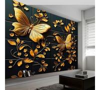 Générique Papier peint intissé Art Fantastique 400L x 280H cm, Papier peint panoramique Place Carreaux Papillons Fleurs - grandes poster mural photo pour salon chambre restaurant décor fond TV
