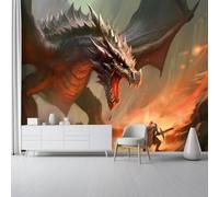 Générique Papier Peint Intissé Art Fantastique Chevalier Dragon - Gris-Marron Papier Peint Mural 3D pour Décoration Murale de Fond de Télévision, Chambre Enfant Adulte Murales Décoration 400 x 280 cm