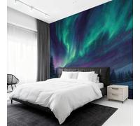 Générique Papier Peint Intissé Aurore Boréale, Papier Peint Panoramique Aurores Boréales Paysage 310x250 cm, Papiers Peints Vert Violet Décoration Murale Salon Chambre w6g9