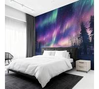 Générique Papier Peint Intissé Aurore Violet et Vert, Papier Peint Panoramique Paysage Naturel 200x140 cm, Papiers Peints Violet Vert Décoration Murale Salon Chambre w6g9