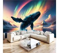 Générique Papier Peint Intissé Baleine Aurore Boréale 250x175 cm, Salon | Papier Peint Panoramique Paysage Arctique Fresque Murale, Décoration Murale Moderne, Chambre Bureau, Couloir 1L619
