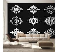 Générique Papier Peint Intissé Baroque Noir et Blanc, Papier Peint Panoramique Damassé Floral Géométrique pour Salon Chambre Bureau Couloir, Décoration Murale, 300 x 250 cm (L x H) Y&W40