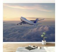 Générique Papier peint intissé blanc 300L x 210H cm, Papier peint panoramique crépuscule nuages avion - grandes poster mural photo pour salon chambre restaurant décor fond TV