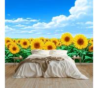 Générique Papier Peint Intissé, Blauer Himmel weiße Wolken Sonnenblumenfeld Mural Affiche Géante Décoration Pour Salon Enfant Chambre Garcon Fille Adot 250 x 175 cm Photo Murale