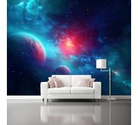 Générique Papier Peint Intissé Bleu Foncé, Ciel Étoilé Nuit Étoilée Planètes Decoration Pour Salon Chambre Bureau Cuisine Couloir Décoration Murale 300 x 210 cm（WxH