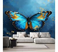 Générique Papier Peint Intissé Bleu Papillon 3D Moderne Photo Mural Moderne Rétro Décoration Murale Grand Format XXL pour Salon Cuisine Bureau Chambre d'enfants TV mur 350x256 cm H1172