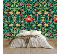 Générique Papier Peint Intissé Bohême Fleurs Feuilles Vert, 3D Plantes Papillons 300 X 210 Cm Pour Salon Chambre Fond Tv Hôtel - Poster Photo Mural Décoratif