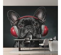 Générique Papier Peint Intissé Bouledogue Français, Papier Peint Panoramique Chien Cool Écouteur pour Salon Chambre, Déco Murale Maison, Décoration Photo Murale 150x105 cm K-MZ&2