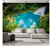 Générique Papier Peint Intissé Cascade Forêt 3D Moderne Photo Mural Lac Paysage Décoration Murale Grand Format XXL pour Salon Cuisine Bureau Chambre d'enfants TV mur 200x140 cm H1265