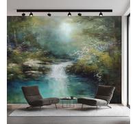 Générique Papier Peint Intissé Cascade, Papier Peint Panoramique Paysage Forestier Vert 366x254 cm, Papiers Peints Vert Décoration Murale Salon Chambre w6g5