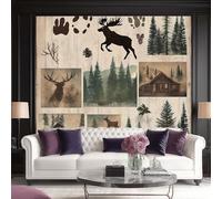 Générique Papier peint intissé Cerf dans la Forêt de Brume - Papier peint texturé 300 x 210(WxH) en Brun châtaigne, fresque murale pour chambre & couloir, décoration murale pose facile