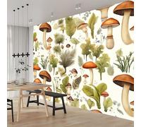 Générique Papier peint intissé Champignons Et Feuilles À L'Aquarelle 250 x 175 cm (W x H) Vert Forêt Toison Mur Tableaux Muraux Tapisserie Photo Décoration Murale Salon Chambre