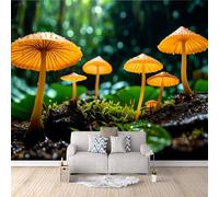 Générique Papier Peint Intissé Champignons naturels, 3D Panoramique Murale Forêt enchantée 300x210cm Décoration murale rapide DIY fresque murale créative tête de lit chambre salon facile à appliquer