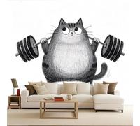 Générique Papier Peint Intissé Chat D'Exercice, Papier Peint 3D Enfant 300X210Cm Décoration Murale Rapide Diy Fresque Murale Créative Tête De Lit Chambre Salon Facile À Appliquer