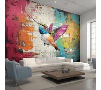 Générique Papier Peint Intissé Colibri, Papier Peint Panoramique Motif Colibri Oiseaux Abstrait 250x175 cm, Papiers Peints Magenta Bleu Décoration Murale Salon Chambre w6g7