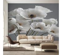 Générique Papier Peint Intissé Coquelicot Blanc, Papier Peint Panoramique Composition Florale Moderne Simple pour Salon Chambre Bureau Couloir, Décoration Murale, 366 x 254 cm (L x H) Y&W35