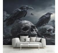 Générique Papier Peint Intissé Corbeau Gothique, Papier Peint Panoramique Corbeau Crâne Horreur pour Salon Chambre Bureau Couloir, Décoration Murale, 450 x 315 cm (L x H) Y&W54