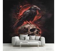 Générique Papier Peint Intissé Corbeau Horreur, Papier Peint Panoramique Squelette Crâne Corbeau pour Salon Chambre Bureau Couloir, Décoration Murale, 300 x 250 cm (L x H) Y&W54