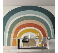 Générique Papier Peint Intissé Courbe Rétro, Papier Peint Panoramique Rayures Géométriques en Arc pour Salon Chambre Bureau Couloir, Décoration Murale, 500 x 350 cm (L x H)