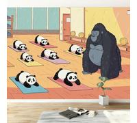 Générique Papier peint intissé dessin animé 500L x 280H cm, Papier peint panoramique animaux panda gorille sport - grandes poster mural photo pour salon chambre restaurant décor fond TV
