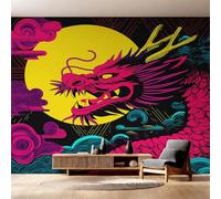 Générique Papier Peint Intissé Dragon Chinois, Papier Peint Panoramique Animaux Mythologie Japonaise 310x250 cm, Papiers Peints Rose Jaune Décoration Murale Salon Chambre w6g14
