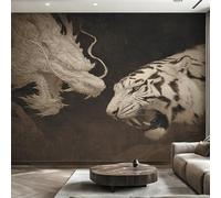 Générique Papier Peint Intissé Dragon Tigre, Papier Peint Panoramique Créature Mythique pour Salon Chambre Bureau Couloir, Décoration Murale, 350 x 256 cm (L x H) Y&W85