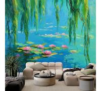 Générique Papier Peint Intissé effet 3D Élégant Peinture à l’Huile Plantes Feuilles, Papier Peint Panoramique Bleu - RevêTement Mural DéCoration Salon Chambre Fond de TV 200 x 140 cm (L x H)