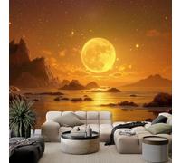 Générique Papier Peint Intissé effet 3D Fantaisie Nature Montagnes Lune, Papier Peint Panoramique Jaune - RevêTement Mural DéCoration Salon Chambre Fond de TV 400 x 280 cm (L x H)