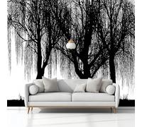 Générique Papier Peint Intissé effet 3D Minimaliste Plantes Saule, Papier Peint Panoramique Noir - RevêTement Mural DéCoration Salon Chambre Fond de TV 250 x 175 cm (L x H)
