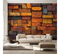 Générique Papier Peint Intissé Effet Brique Brun Orangé, Papier Peint Panoramique Brique Rustique Champêtre 500x350 cm, Papiers Peints Orange Brun Décoration Murale Salon Chambre w6g38