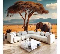 Générique Papier Peint Intissé éléphant 250x175 cm, Salon | Papier Peint Panoramique Savane Safari Animal Fresque Murale, Décoration Murale Moderne, Chambre Bureau, Couloir 2L13
